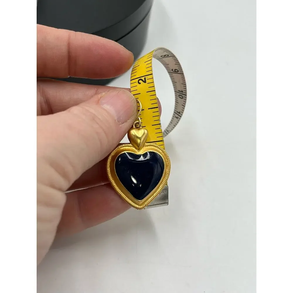 Vintage Gold Tone‎ and Black Enamel Heart Dangle Drop Earrings